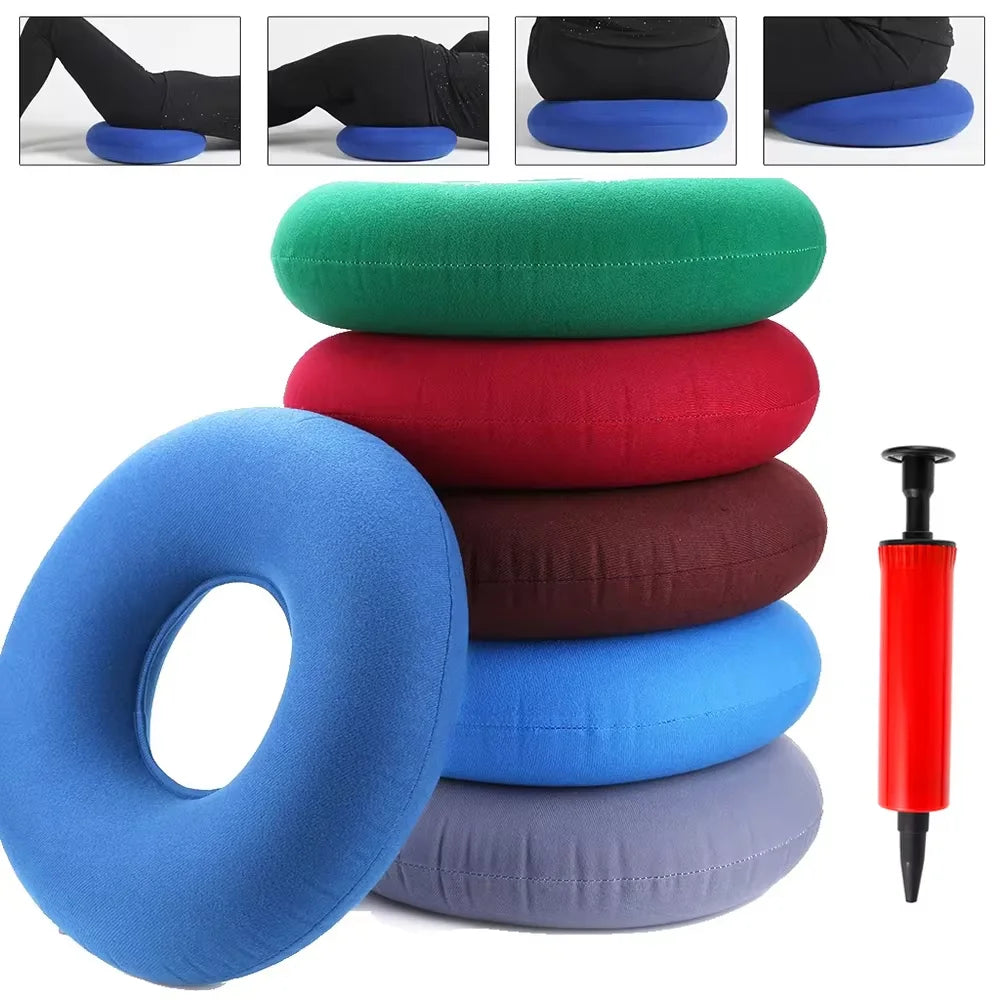 35cm Inflatable Hip Support Cushion – Medical Hemorrhoid Donut Seat Pad with Pump, Anti-Bedsore Round Massage Pillow
