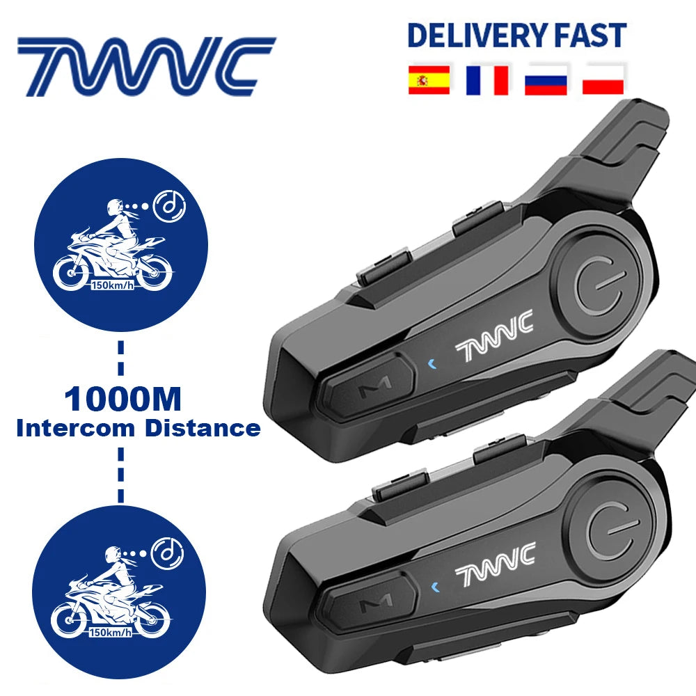1/2 X1 Bluetooth Motorcycle Helmet Intercom Headset – 1000M Wireless Intercom for 2 Riders, Hands-Free Moto Interphone Call