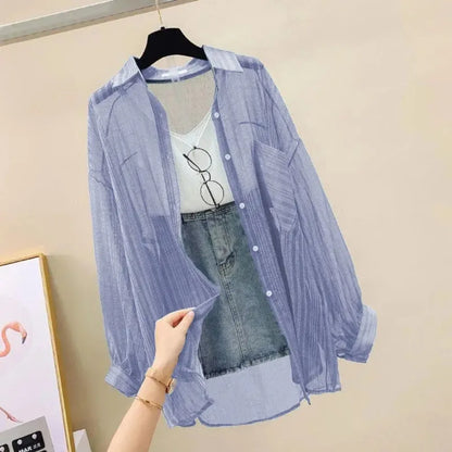 Summer Sunscreen Shirt – Elegant Thin Chiffon Korean Harajuku See-Through Loose Blouse & Casual Women’s Cardigan