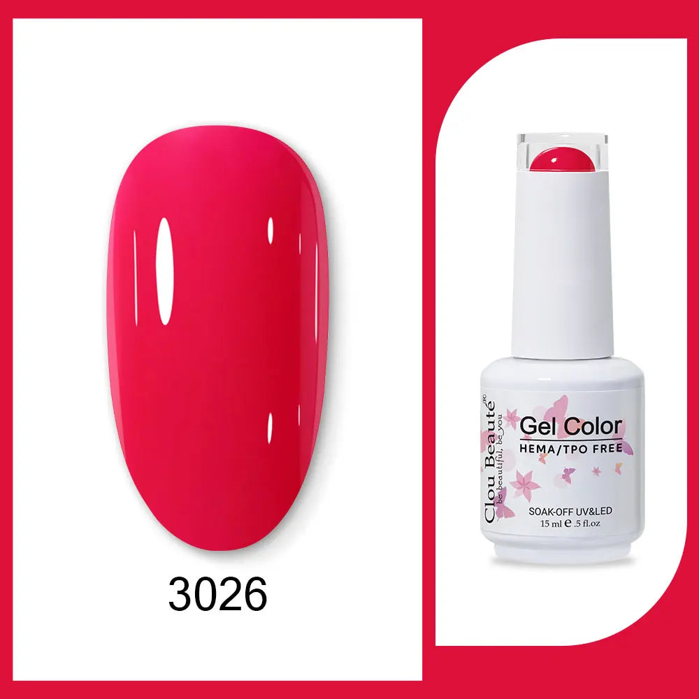 Clou Beaute 15ml Gel Nail Polish Set – Red Black White Green Neon UV Soak-Off Semi-Permanent Nail Varnish Base & Velvet Top Coat
