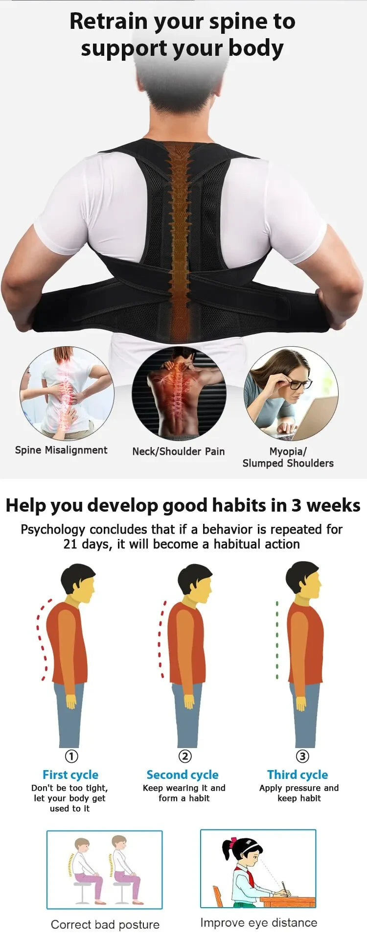 Back Posture Corrector Brace — Shoulder Support Belt for Upper & Lower Back Pain Relief | Spine & Clavicle Posture Vest