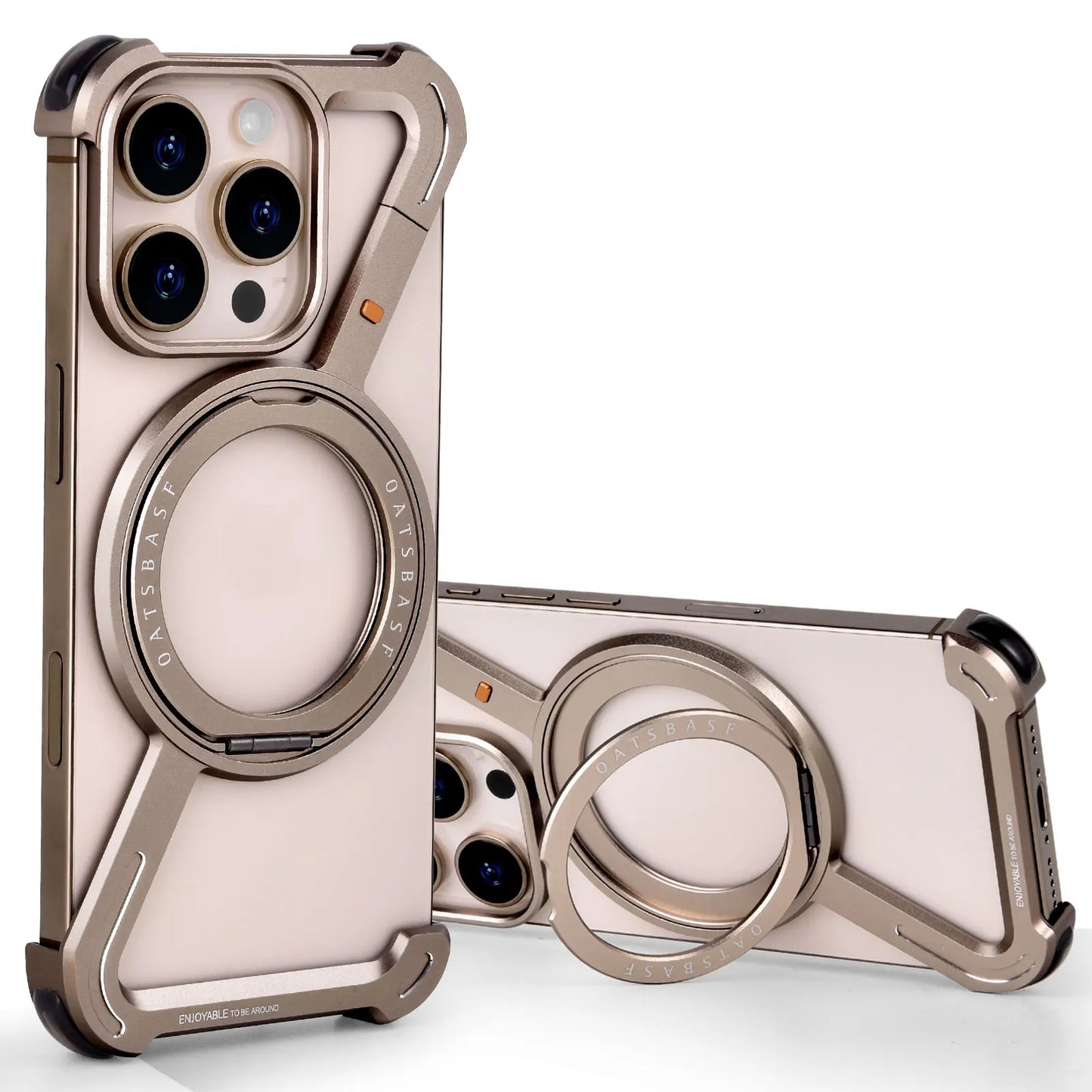 Oatsbasf Z Shape Metal Phone Case for iPhone 15/16 Pro Max – Shockproof Cover with 360° Rotating Holder & Bumper Protection