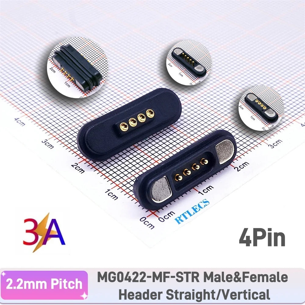 3A Magnetic Pogo Pin Connector - 2–11 Pin Spring-Loaded Male/Female Contact Strip, 2.2mm Pitch