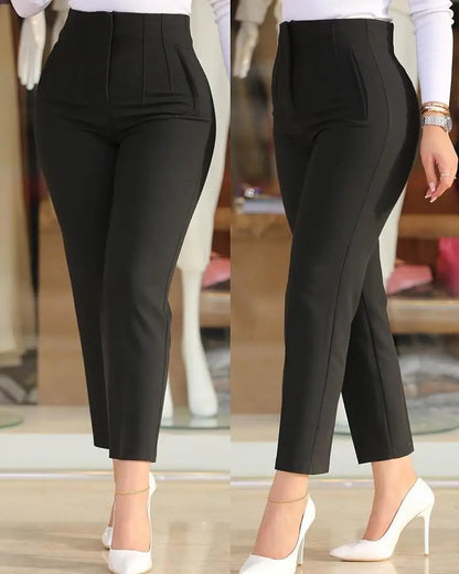 Elegant High Waist Cropped Work Pants for Women – Slim Fit Black Office Trousers for Daily & Formal Wear