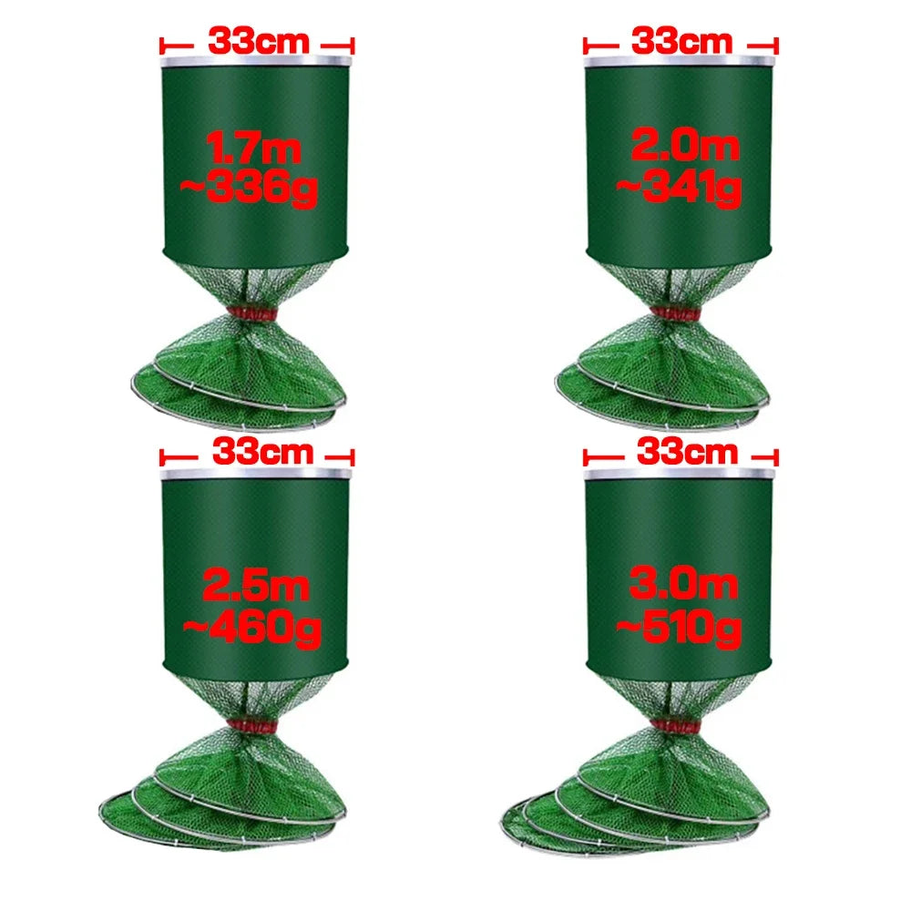 Folding Fishing Net 1.7m-3m – Large Shrimp, Carp & Crab Trap Creel for Surfcasting Accessories