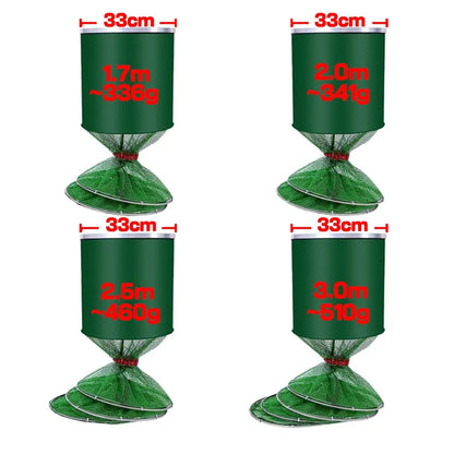 Folding Fishing Net 1.7m-3m – Large Shrimp, Carp & Crab Trap Creel for Surfcasting Accessories