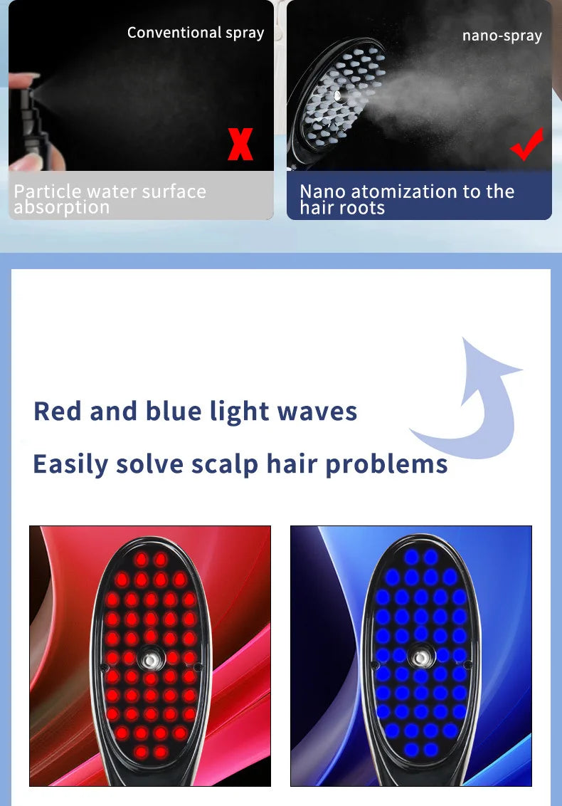 Electric Spray Massage Comb – LED Vibration Hair Growth Massager with Anti-Hair Loss Scalp Atomizer