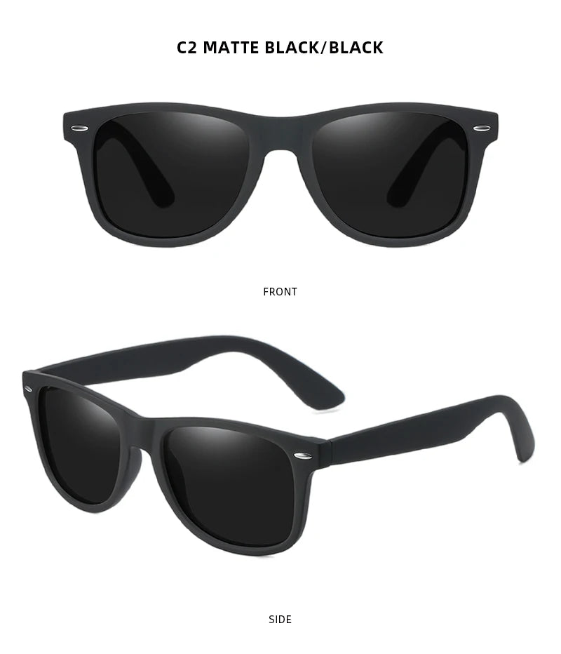 Classic Square Polarized Sunglasses – Retro Black Anti-Glare Driving Shades for Men & Women