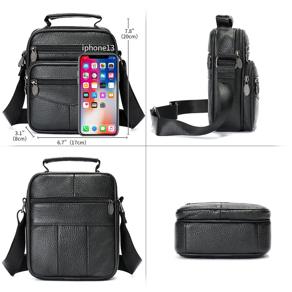 Men’s Genuine Leather Crossbody Bag – Small Outdoor Casual Bag for Motorcycle and Daily Use