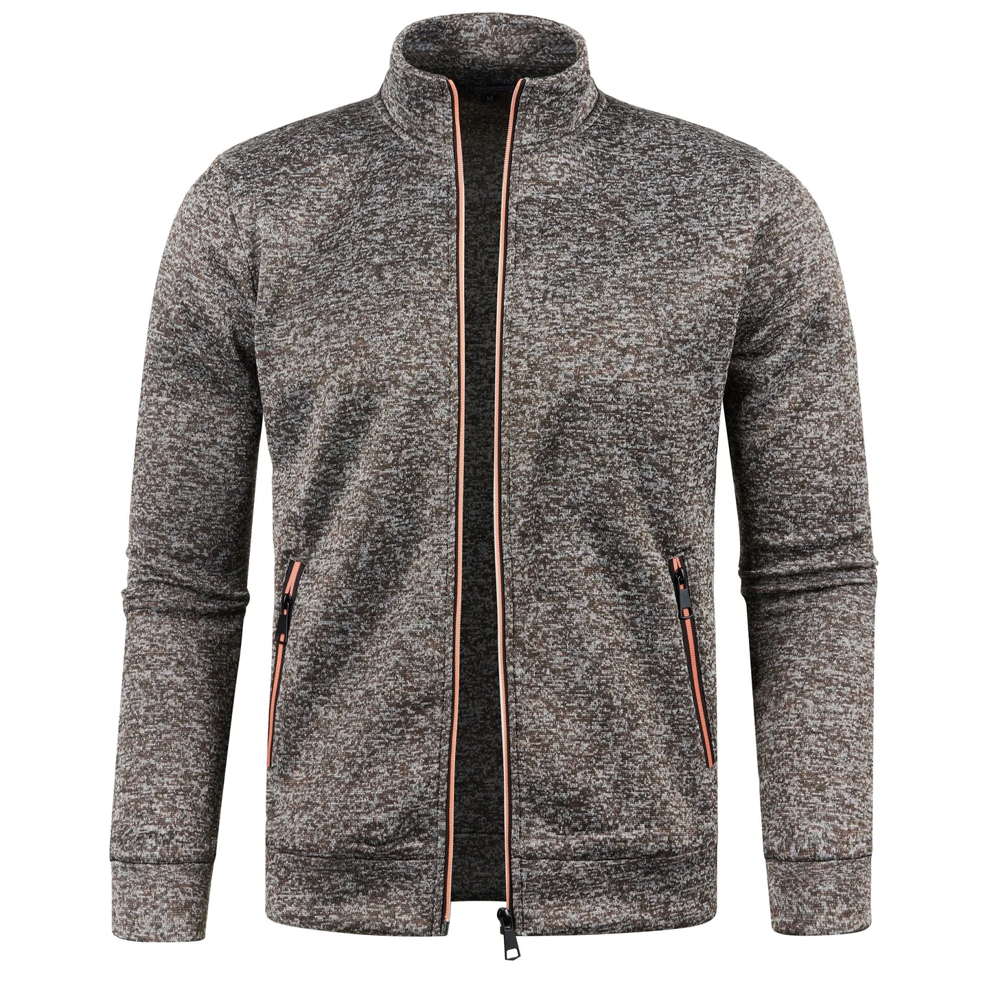 Men's Autumn Winter Zipper Sweater Jacket - Color Block Long Sleeve Slim Fit Plush Casual Warm Coat