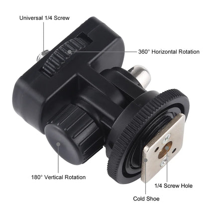 Flexible Tripod Adapter with Phone Holder: Hot Shoe Mount for Camera, iPhone, Samsung, Canon, Nikon, Sony DSLRs - Monitor and Cold Shoe Attachment