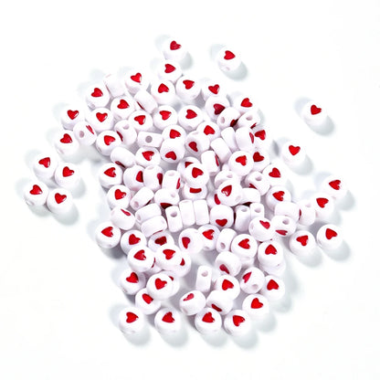 100Pcs 7mm Acrylic Flat Round Beads – Colorful Heart Pattern Spacer Beads for DIY Bracelet & Earring Jewelry Making Supplies