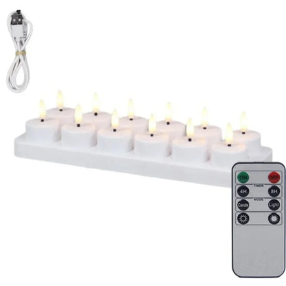 4/6/8/12PCS LED Flameless Candle Set with Remote Control – Rechargeable Warm Yellow Electronic Tea Lights for Christmas & Home Decoration