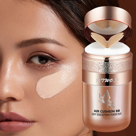 Air Cushion BB Cream with Butterfly Powder Puff – Moisturizing, Whitening, Oil-Control, Waterproof Foundation & Concealer Makeup