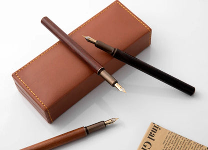 Luxury Retro Wood & Bronze Fountain Pen – 0.5mm Calligraphy Ink Pen for Office, Business & Gift Stationery
