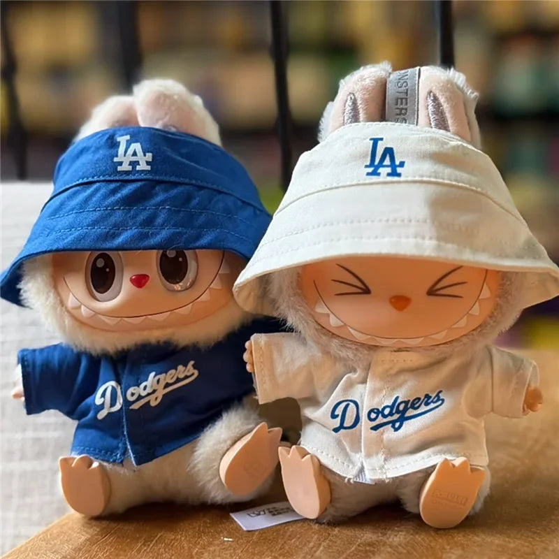 Labubu 15-17cm Doll Sports Outfit – LA Baseball & Trendy Tennis/Badminton Clothing, T-Shirt & Cargo Pants Set
