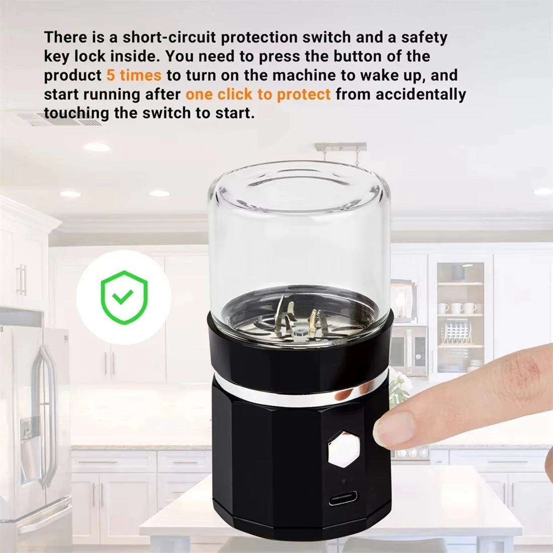 SMO Portable Electric Tobacco & Herb Grinder – Dry Grass Crusher Machine with Intelligent Touch Smoke Prevention