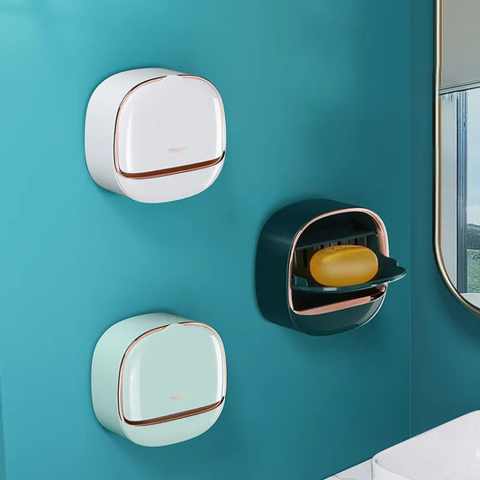 Wall-Mounted ABS Bathroom Soap Box: Waterproof Drain Soap Dish with Lid for Storage and Travel