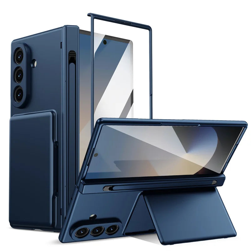 Samsung Galaxy Z Fold Series Hinge Wallet Case - Card Slots, S Pen Holder, Screen Protector Film, and Protective Cover for Fold 5, 6, 7, and 8