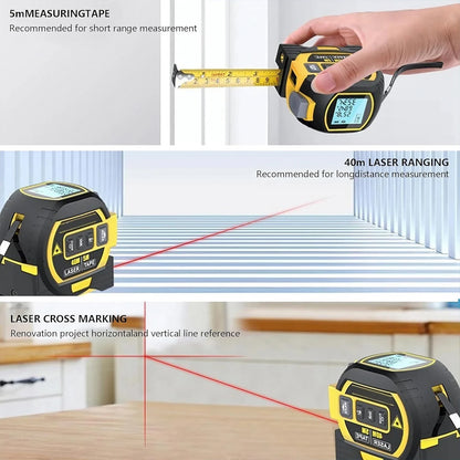 3-in-1 Laser Distance Measure 40/60M — Infrared Smart Ruler High-Precision Measuring Tool