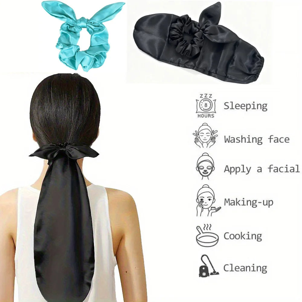 Cute Rabbit Ear Headband – Satin Bunny Knot Hairband for Women & Girls, Elastic Bowknot Hair Accessory