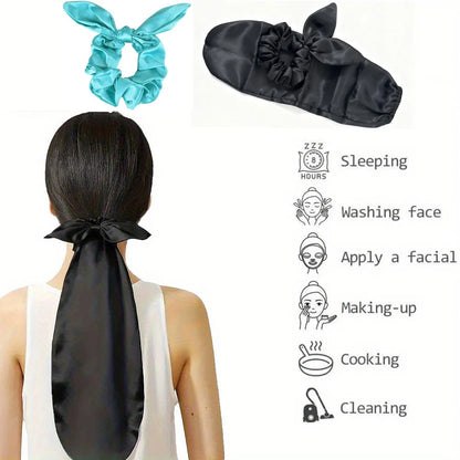 Cute Rabbit Ear Headband – Satin Bunny Knot Hairband for Women & Girls, Elastic Bowknot Hair Accessory
