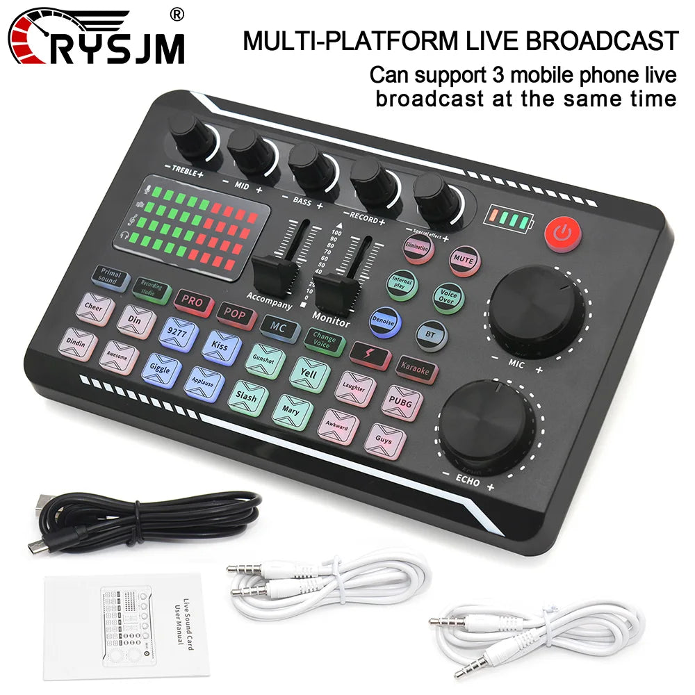 F998 Live Sound Card Audio Mixer - DJ Effects Voice Changer Interface with Bluetooth for Live Streaming, Singing & Recording