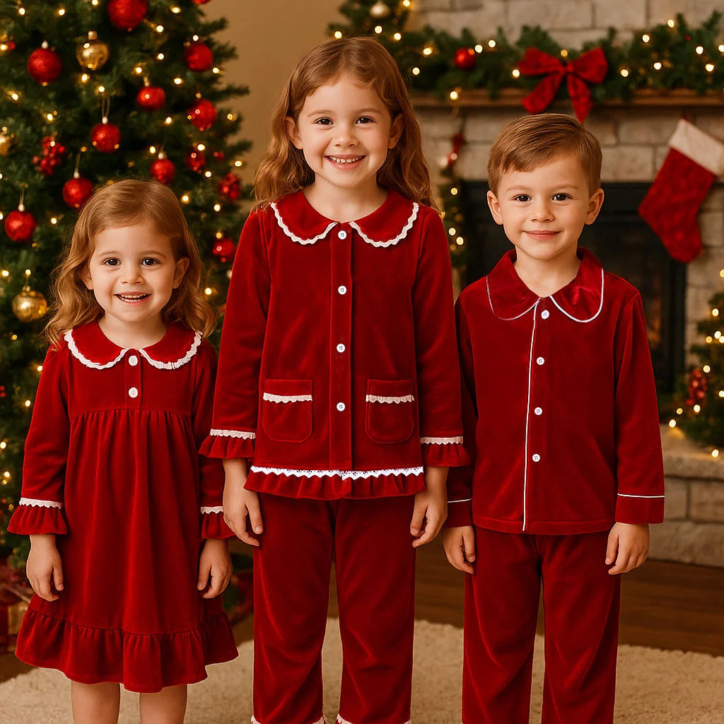 2025 Kids Christmas Pajama Set – Velvet Long Sleeve Loungewear & Sleepwear for Boys & Girls