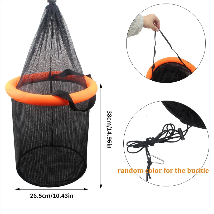 Floating Collapsible Fishing Bait Basket – Durable Mesh Live Fish Keeper Net Cage