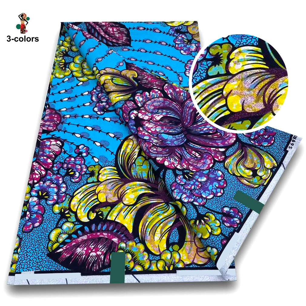 African Golden Wax Fabric - Glitter Gold Print Batik Ankara Pagne Material for Women