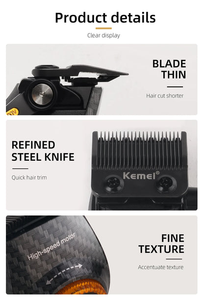 Kemei Professional Hair Clipper – 9000 RPM Electric Hair Cutting Machine, Adjustable Cordless Trimmer with Base for Barbers