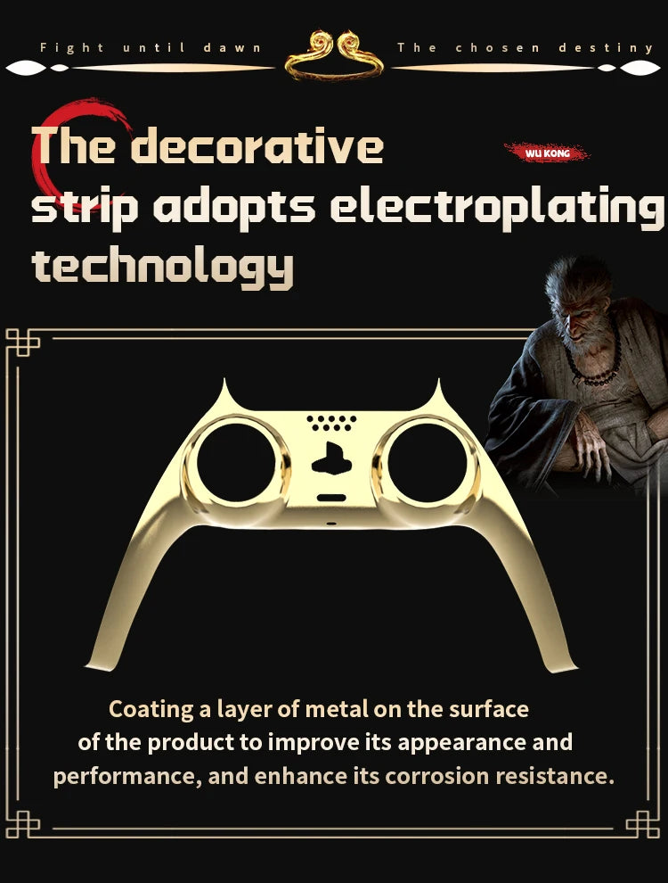 PS5 Controller Case — Limited Edition Gold Wukong Touchpad Front & Backplate Replacement Cover for BDM-010 Gamepad