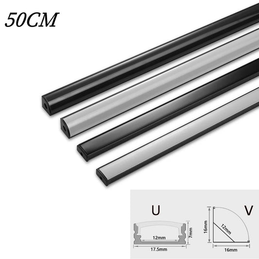 LED Aluminum Profile Channel - Black U/V Shape Housing Cover for 8-12mm Light Strips