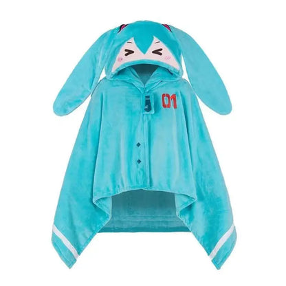 Kawaii Hatsune Itabag Multi-Functional Hooded Air Conditioning Blanket – Soft & Warm Miku Flannel Siesta Shawl Gift