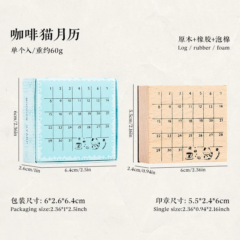 Cute Cat Wood Stamp Calendar – Daily & Monthly Planner Stamps for Journaling, Scrapbooking & DIY Crafts