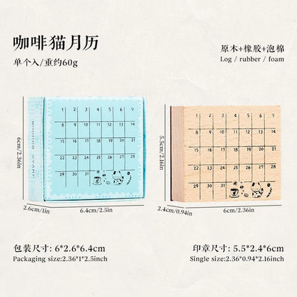 Cute Cat Wood Stamp Calendar – Daily & Monthly Planner Stamps for Journaling, Scrapbooking & DIY Crafts