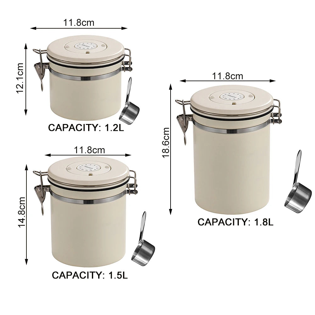 Coffee Bean Vacuum Sealed Jug — Stainless Steel Airtight Food & Grain Storage Container for Kitchen, Portable Canister