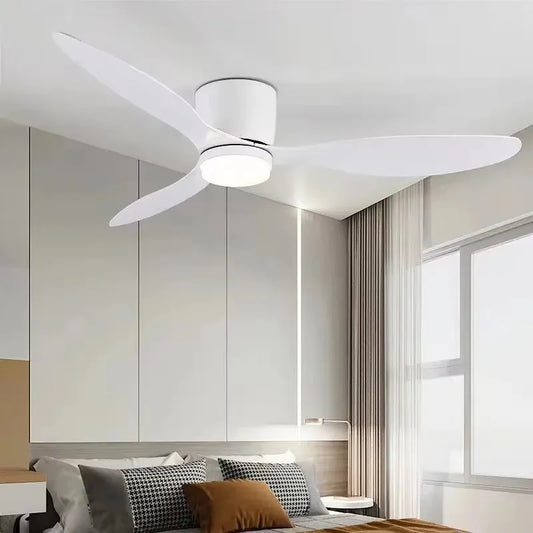 42/52 Inch Ceiling Fans with LED Lights - 3 Color, 6 Speed DC Motor, Remote Control, Low Floor Decorative Fans with Lighting