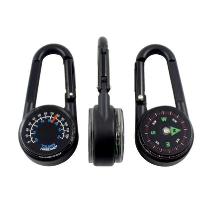 Zinc Alloy Compass & Thermometer Keychain - Portable Dual-Sided Outdoor Guide for Camping, Hiking & Beach Trips