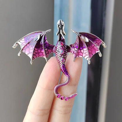 Rhinestone Dragon Enamel Brooch - Elegant Flying Dragon Lapel Pin for Men and Women, Suits, Parties, and Everyday Style
