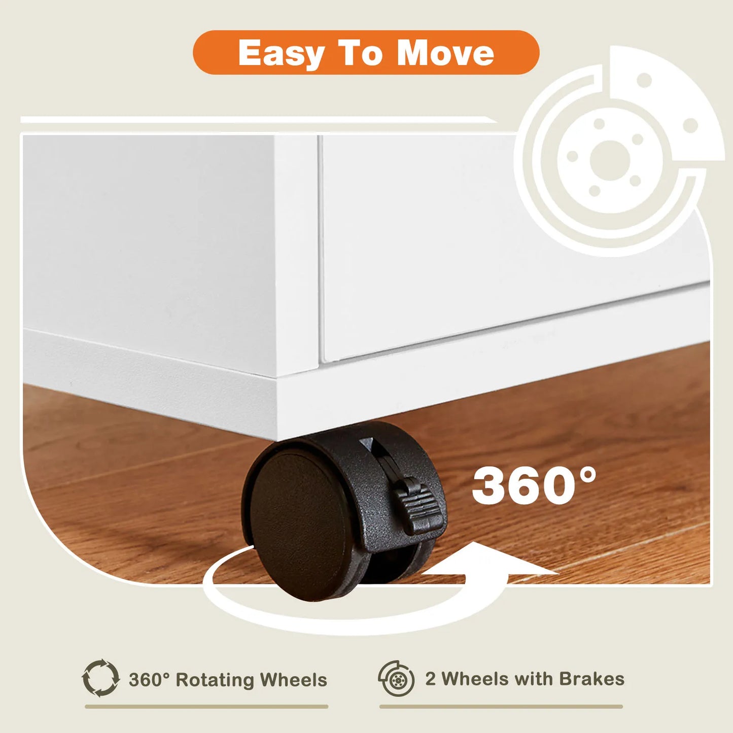 Wood Nightstand Cabinet with 5 Drawers – Waterproof Surface Storage Organizer with Rotating Wheels, Easy-Move Bedside Table for Office