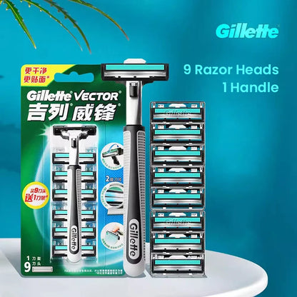 Gillette Vector 2 Razor Set for Men - 9 Blades with 2-Layer Razor Blades for Smooth Shaving