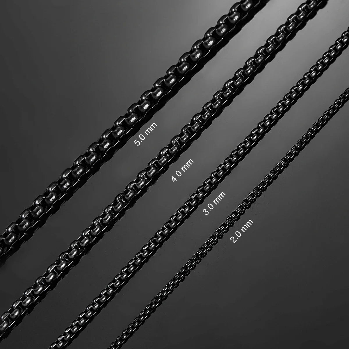 HIYEE Stainless Steel Box Link Chain Necklace - Classic Curb Design in Black | 2mm/3mm/4mm/5mm for Men & Women | DIY Gift