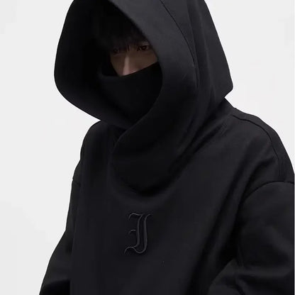 Autumn Ninja Streetwear Turtleneck Hoodie for Men – Letter Embroidered Hip Hop Fashion Sweatshirt, Y2K Vintage Fleece