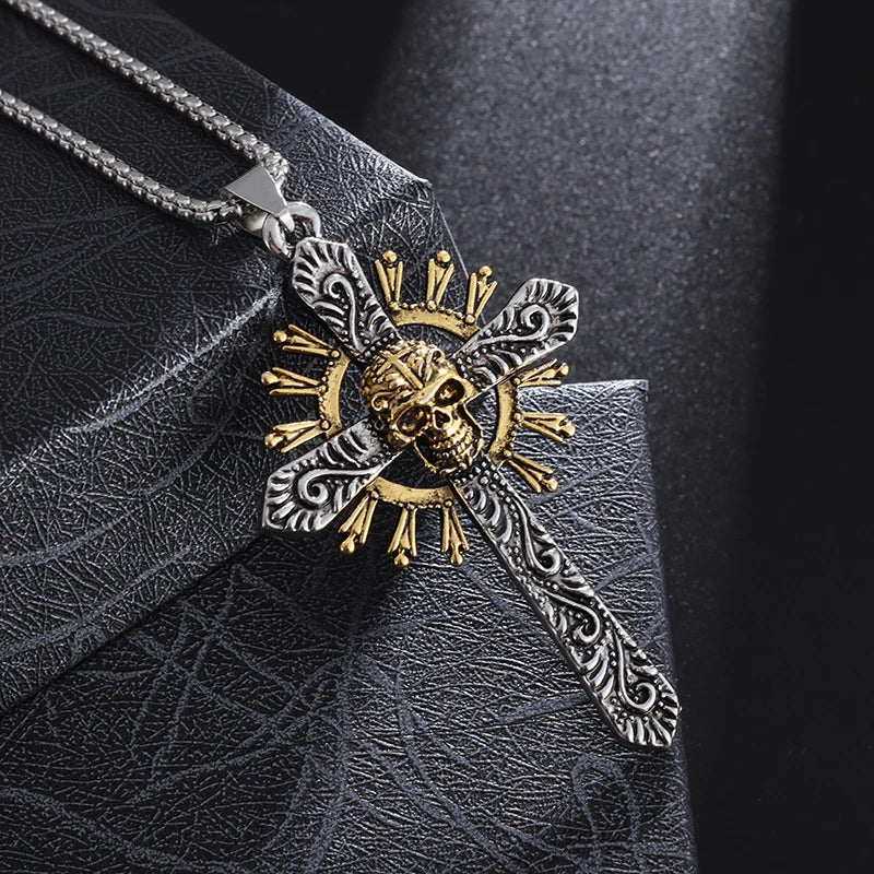 Caribbean Pirates Aztec Gold Coin Necklace – Retro Skull Pendant, Punk Hip Hop Movie Accessory