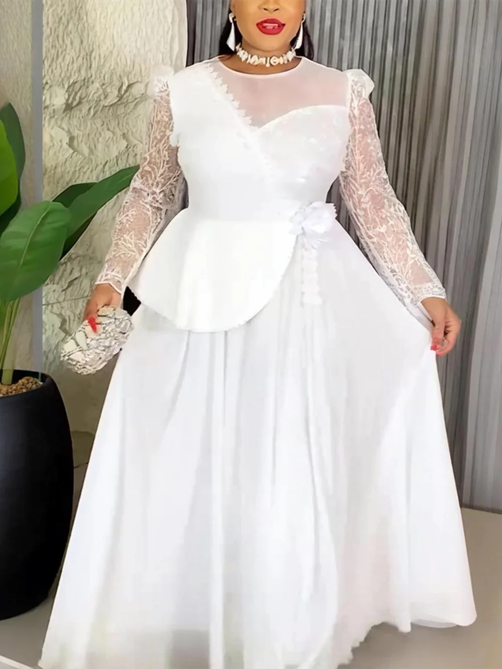 Plus Size African Dresses for Women - Dashiki Ankara Muslim Wedding Party Gown Long Elegant Dress
