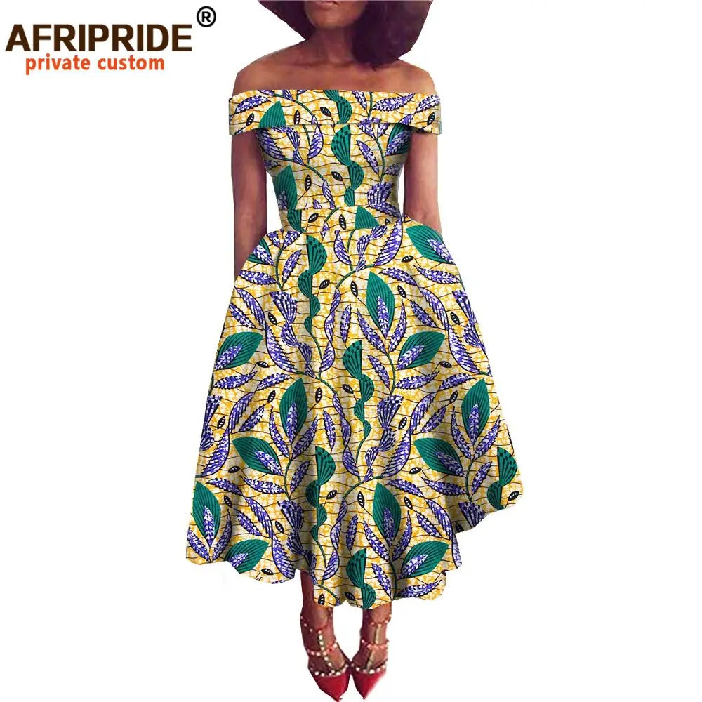 Women’s African Ankara Off-Shoulder Dress - Traditional Print Fashion Attire for Special Occasions
