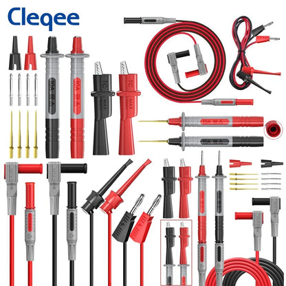 Cleqee P1308B 18-Piece Multimeter Test Lead Kit - Replaceable Probes, Alligator Clips, Hook Clips & 4mm Banana Plugs