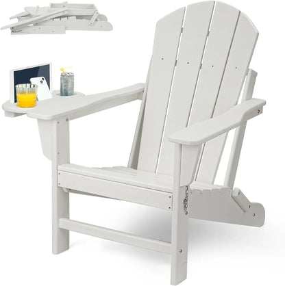 HDPE Folding Adirondack Chair Set – Weather-Resistant Outdoor Chairs with 4-in-1 Cup Holder Trays
