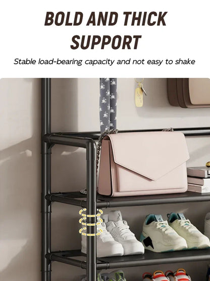 Multi-Layer Shoe Rack & Hat Hanger – Simple Floor Organizer with Load-Bearing Shelf for Shoes & Hats